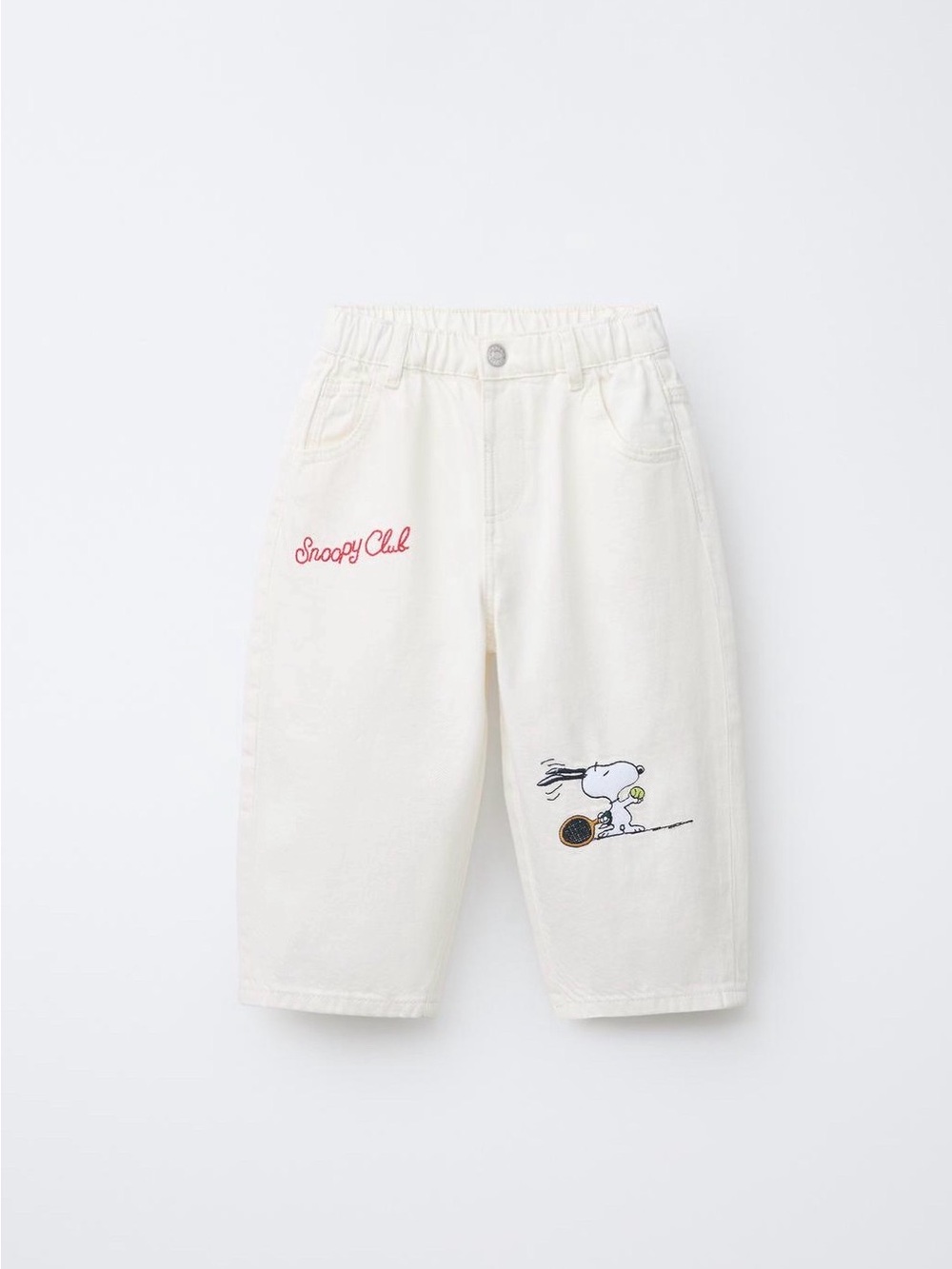 Zara Cream Kids Jeans with Snoopy Club Embroidery